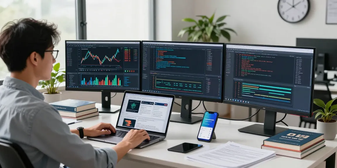 实时外汇WebSocket推送接口的开发者在现代工作空间中分析外汇数据和交易图表。