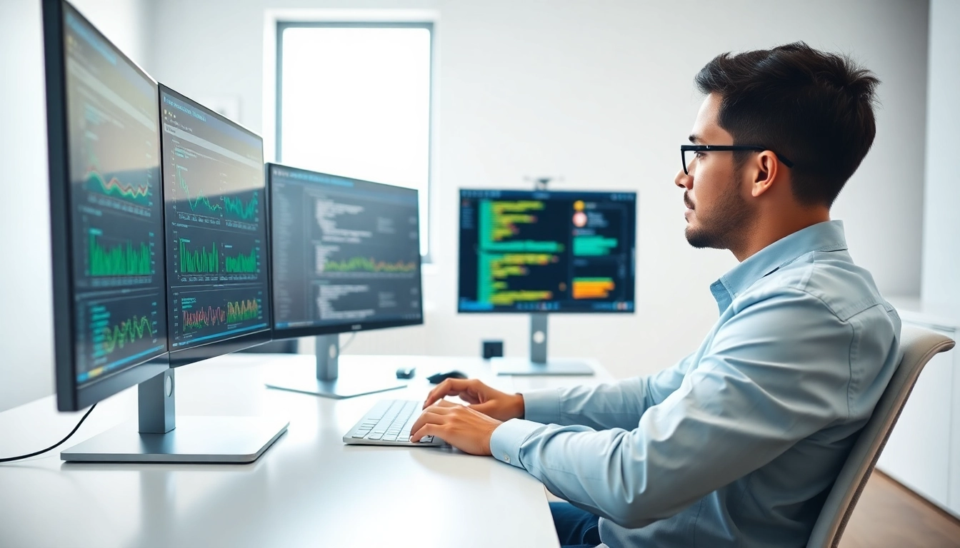 Engineer optimizing a test automation tool in a modern office environment.