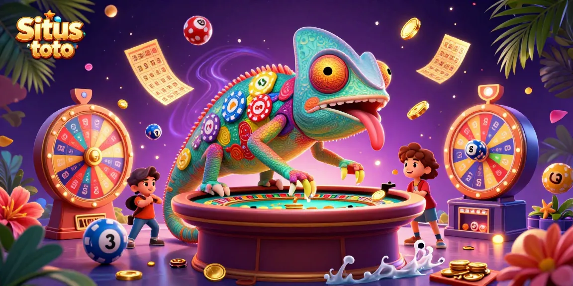 Menang di Situs toto dengan simbol warna-warni bola lotere dan koin emas yang berjatuhan.