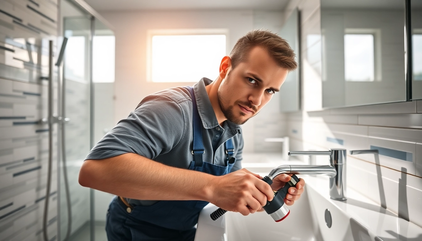 Installateur von sonni sanitär GmbH, der moderne Sanitärlösungen installiert und mit fortschrittlichen Werkzeugen arbeitet.