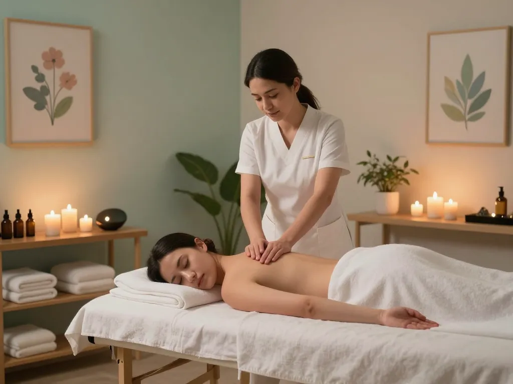 Relaxing Swedish massage session at 삼산동마사지 spa with calming decor and soothing atmosphere.