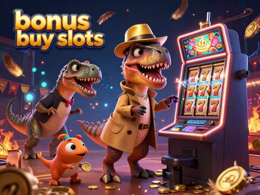 Experience thrilling bonus buy slots action with a velociraptor card counter at a slot machine.