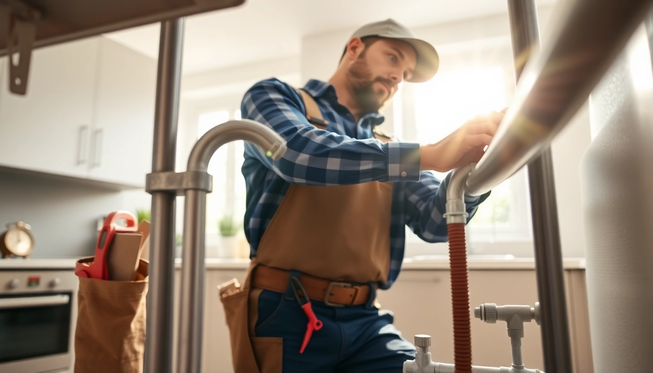 Discover whole house repiping services Clearwater FL with a plumber inspecting pipes in a modern kitchen.
