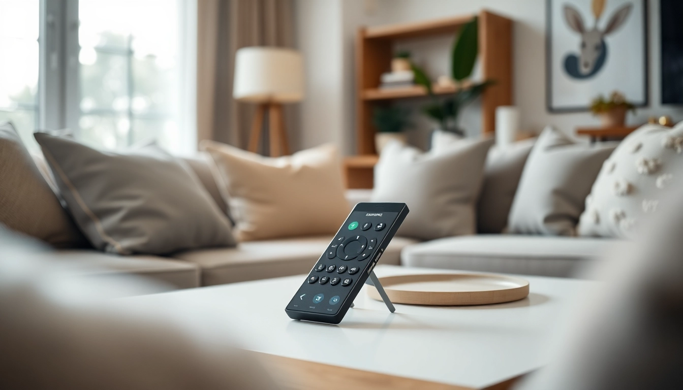 Bediene die Samsung Frame TV remote LSD3 auf einem stilvollen Tisch mit modernen Dekorelementen.