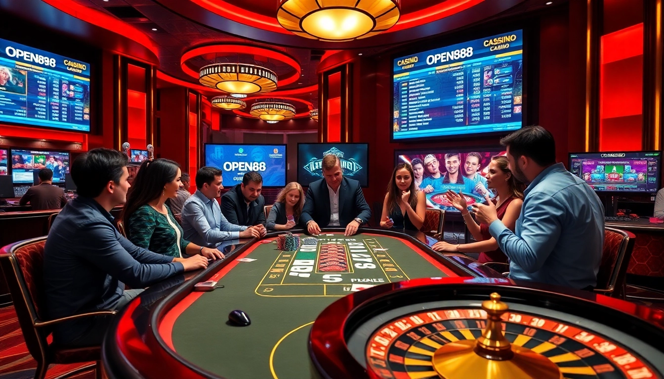 Players engaging in a thrilling poker game at open88 com online casino with vibrant visuals.