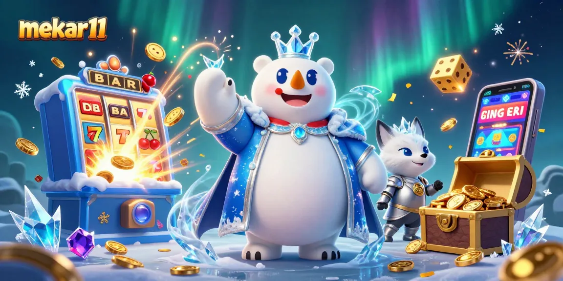 Mekar11 showcases a vibrant casino scene with polar bear royalty and explosive jackpots.