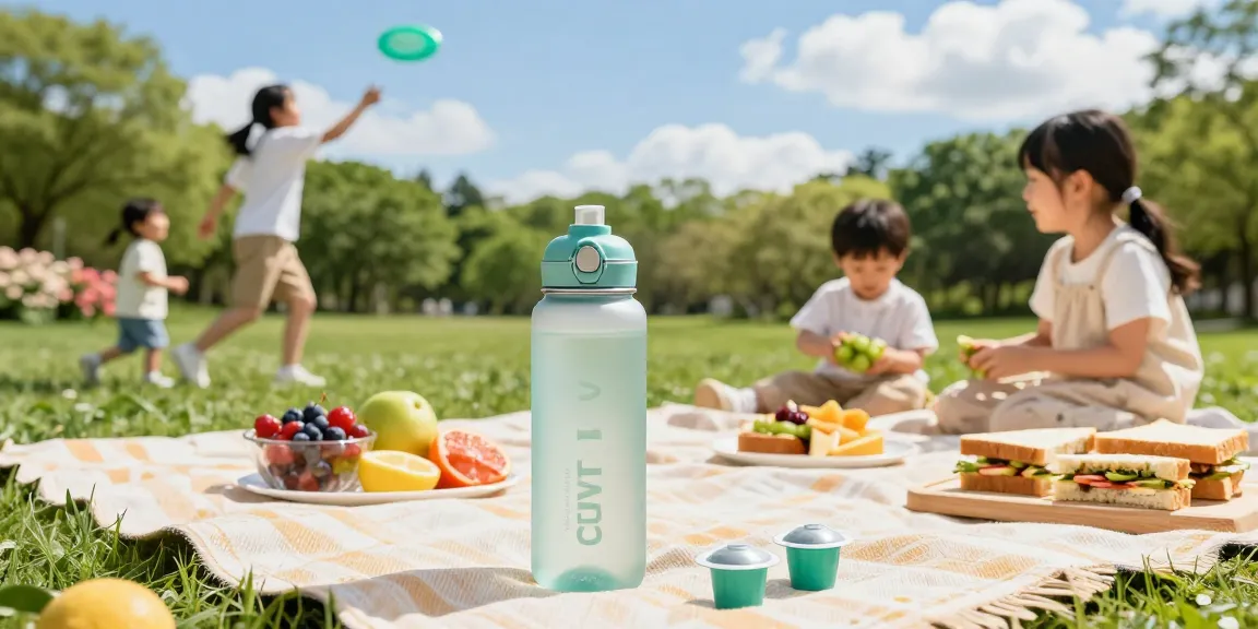 Refreshing scene of a family enjoying flavored hydration with a water bottle with pods.
