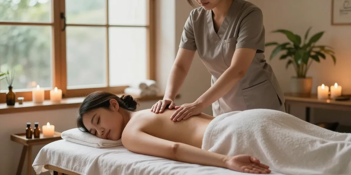 마사지 받는 고객과 편안한 스파 환경을 강조한 장면
