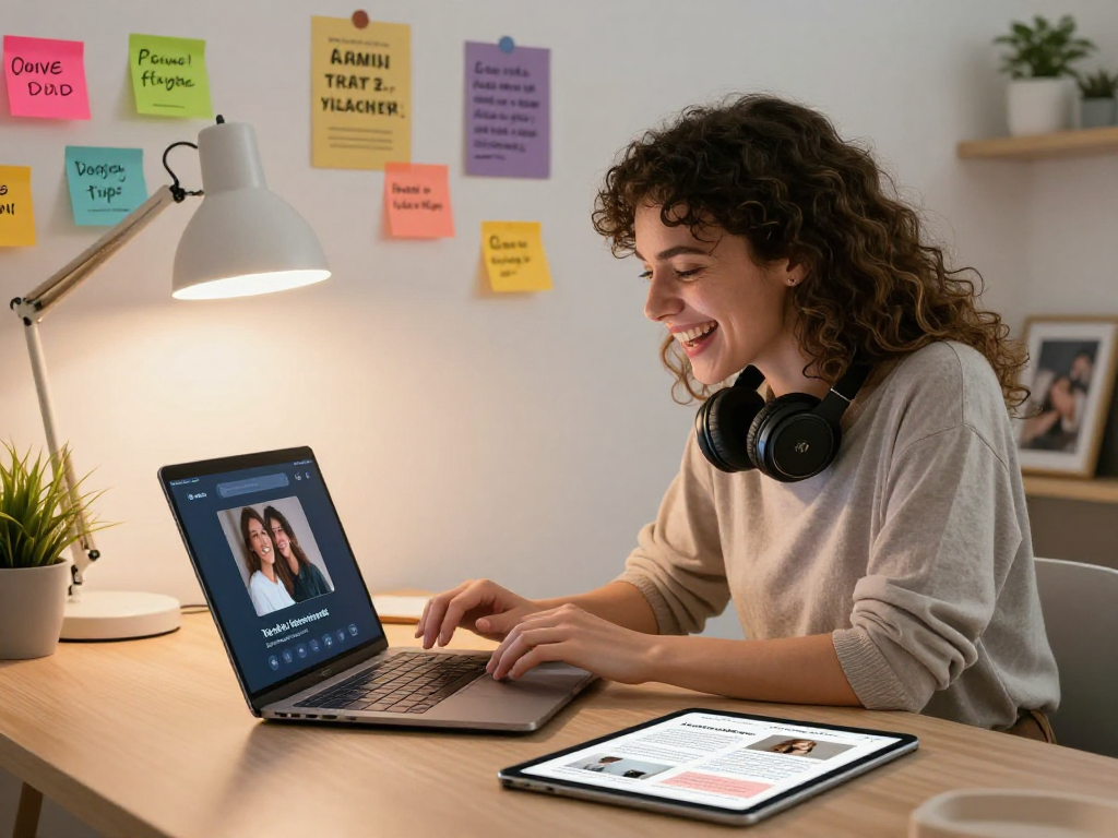 Engaging with girlfriend AI software in a modern tech workspace