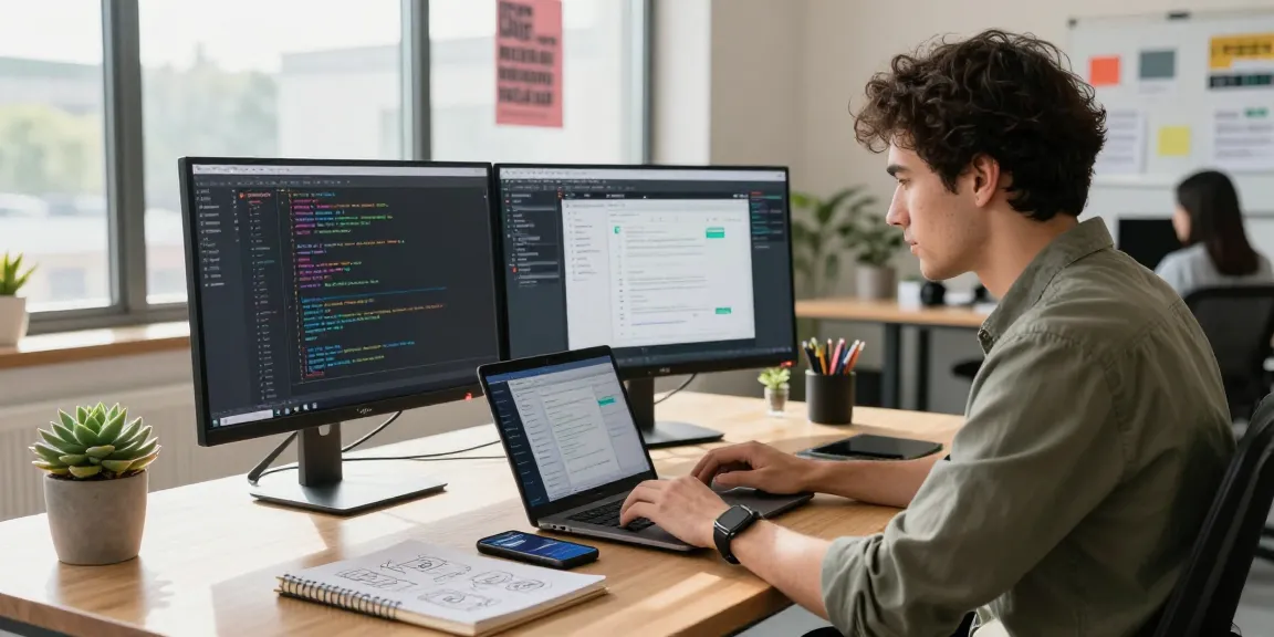 Discovering 纸飞机下载 in a modern workspace with developers coding and collaborating.