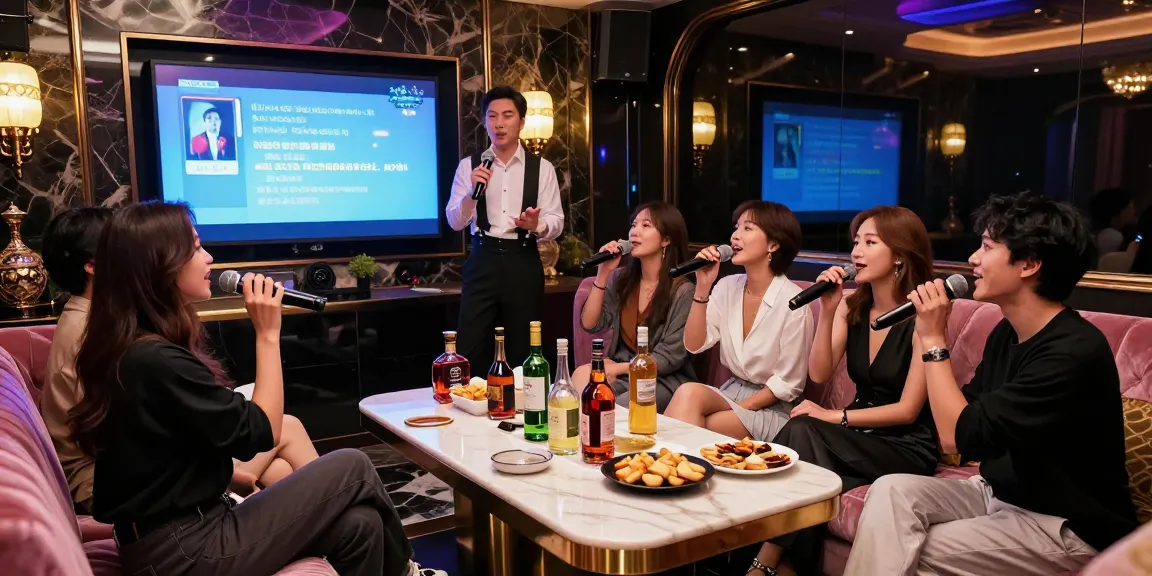 gangnamtune.com/에서 강남가라오케의 고급스러운 프라이빗 룸과 즐거운 친구들의 모습