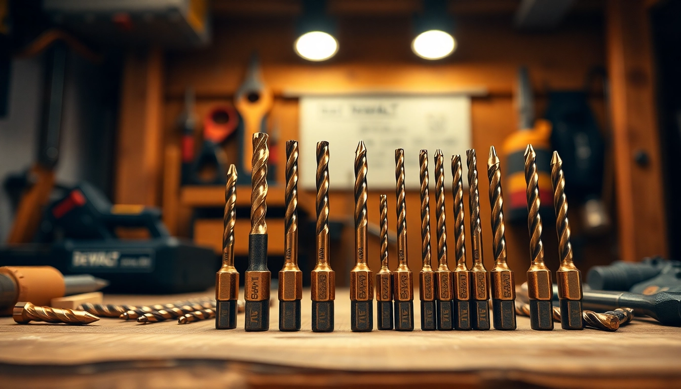 DeWalt drill bits showcase precision craftsmanship and durability on a workbench.