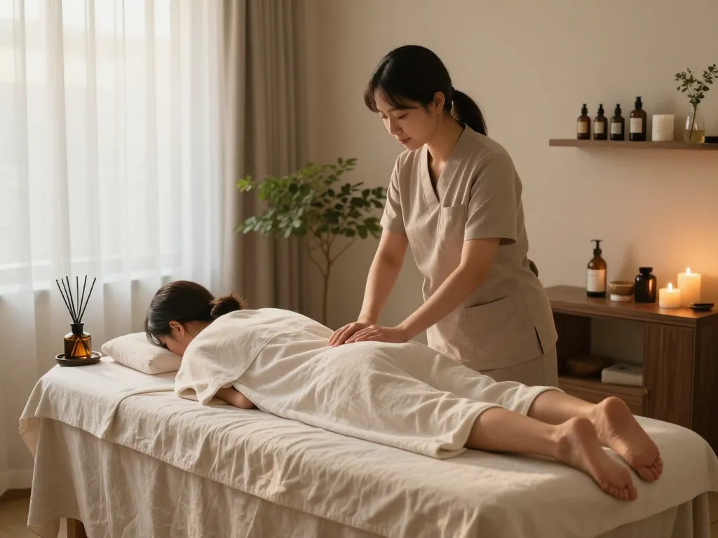 Experience a relaxing 논현동마사지 in a tranquil spa environment with soothing candlelight and essential oils.