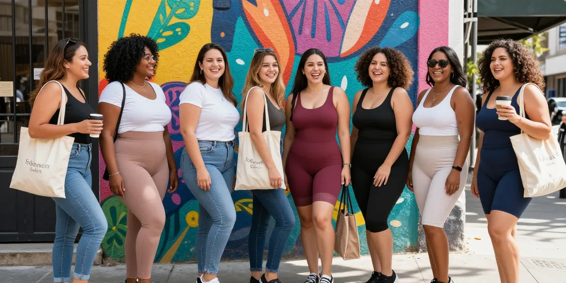 GOKIL33 V Colombian Shapewear Galess menampilkan wanita beragam ukuran dan bentuk percaya diri di lingkungan perkotaan yang cerah.