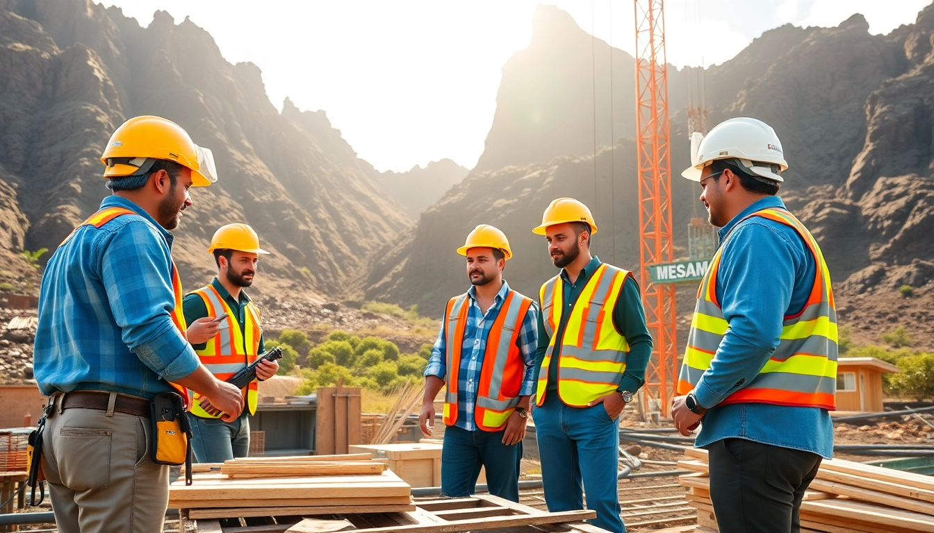 Workers of the hawaii construction association collaborating on a sunny building site.