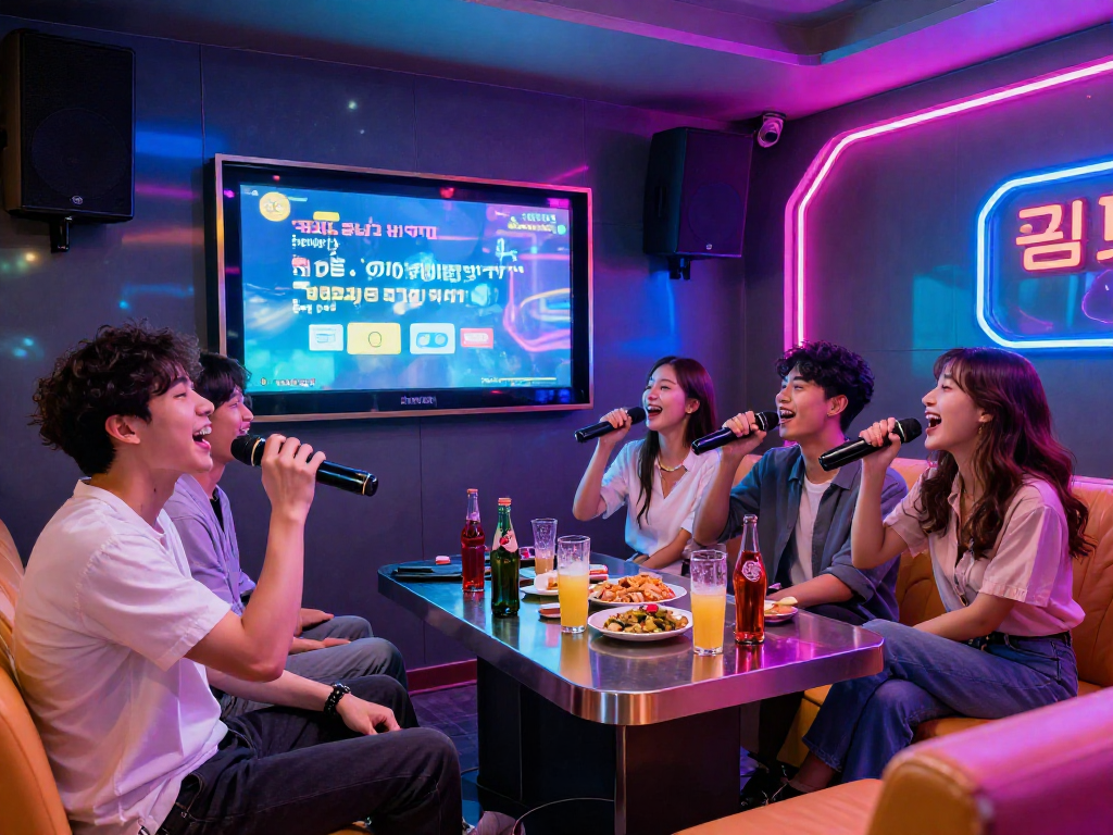 강남 타이밍과 함께 즐거운 가라오케 파티 장면