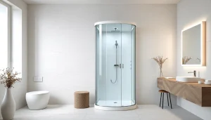 Admirez la cabine de douche sirhona avec miroir LED élégant et lumière douce.