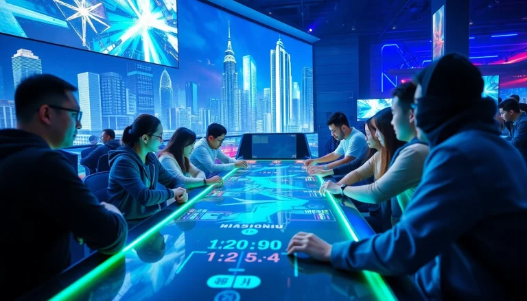 Menggambarkan pemain terlibat dalam bolahiu game di meja gaming modern.