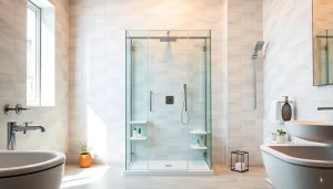 Admire la paroi de douche sirhona en verre trempé, pièce maîtresse d'une salle de bain moderne.