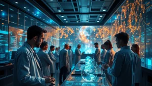 Visualize research advancements in immortality with www.trilgameshproject.com's futuristic lab scene.