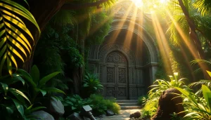 Unearth treasures in King Solomon's Mine, an ancient site depicted through lush jungle and sunlight.