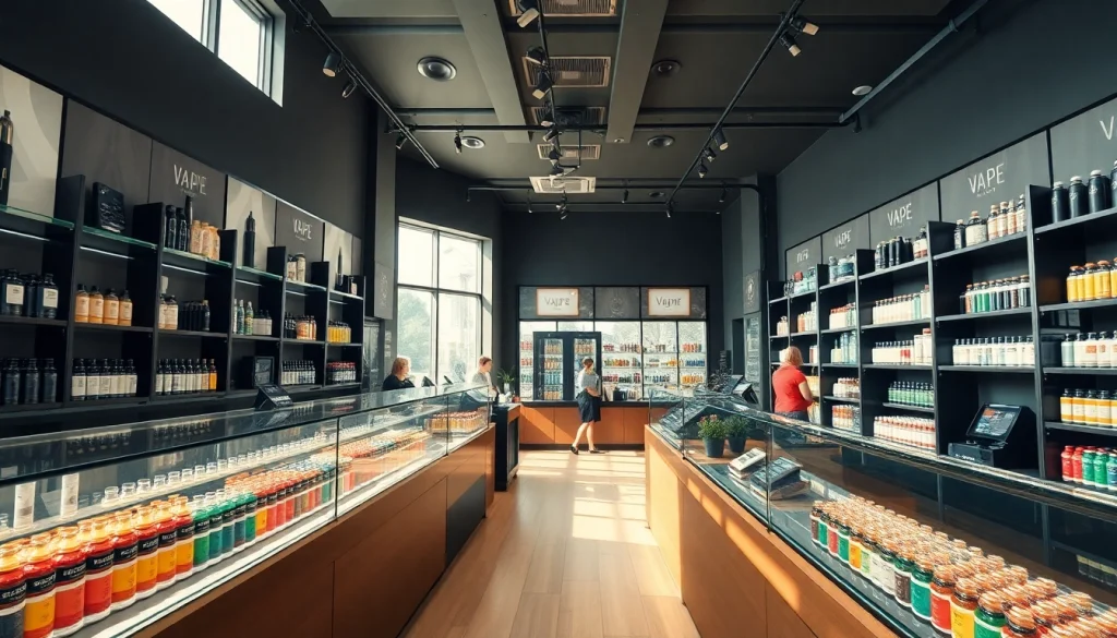 Vap shop with diverse offerings and engaging staff in a welcoming environment.