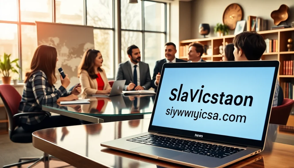Showcase the active newsroom at https://www.slavicsac.com with journalists collaborating on Slavic news.
