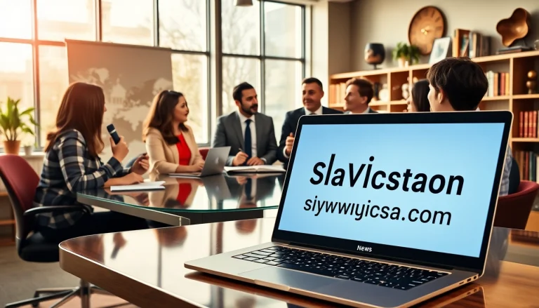 Showcase the active newsroom at https://www.slavicsac.com with journalists collaborating on Slavic news.