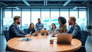 Engaged managed services team strategizing solutions in a modern office setup.