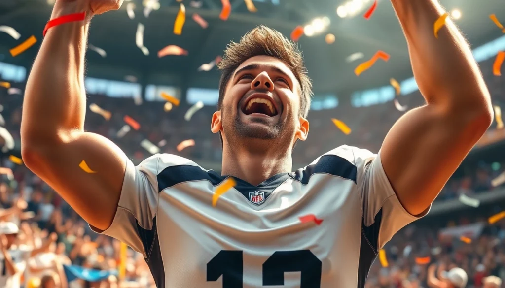 Merayakan kemenangan sayaptogel dengan semangat di stadion yang cerah.