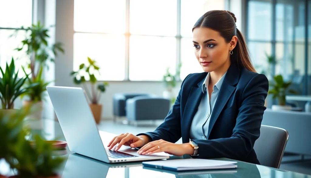 Analyze strategies and insights at https://albmaftoh.com with a professional businesswoman in an office.