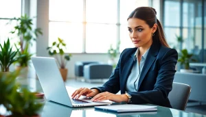 Analyze strategies and insights at https://albmaftoh.com with a professional businesswoman in an office.