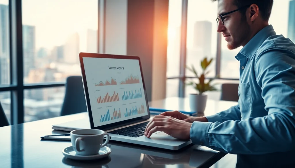 Analyze website metrics at https://www.fire85.com with a digital marketing strategist in a modern office.