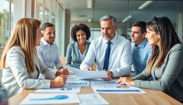 Outsourced CFO collaborating with a diverse team in a modern office environment.