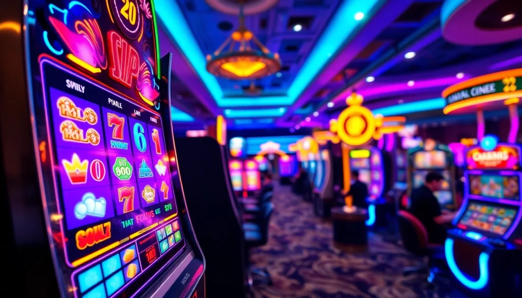 Engaging online gaming experience at https://152.42.170.247 featuring colorful slot machines and a lively atmosphere.