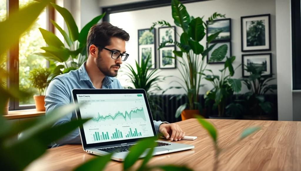 Engaging visual of https://www.unsustainablemagazine.com depicting an environmentalist analyzing climate data in a serene office.
