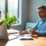 신용카드 현금화 전문가가 고객에게 금융 전략을 설명하는 모습