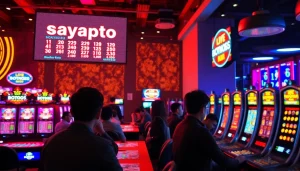 Rayakan kemenangan sayaptogel dengan suasana kasino yang ceria dan penuh warna.