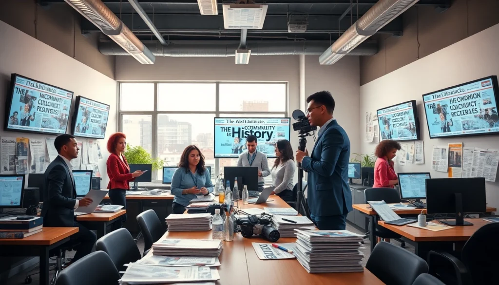 Engaging editorial team at blackchronicle office discussing news features actively.