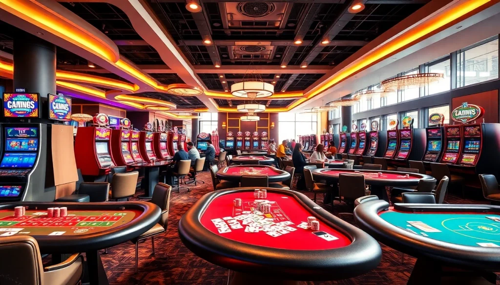 คาสิโนที่มีการออกแบบภายในที่มีชีวิตชีวา พร้อมโต๊ะเล่นเกมที่น่าสนใจ