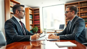 Engaging consultation with an estate planning lawyer at https://www.norcrosslawfirm.com in a professional office.