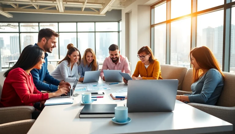 Generate targeted strategies with the team using https://press.farm in a bright office meeting.