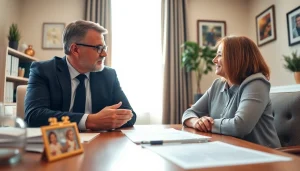 Consulting clients at https://www.norcrosslawfirm.com for estate planning in a cozy office setting.