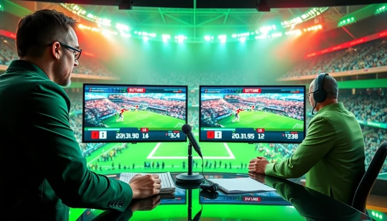 스포츠중계 중인 프로 방송인의 생생한 모습