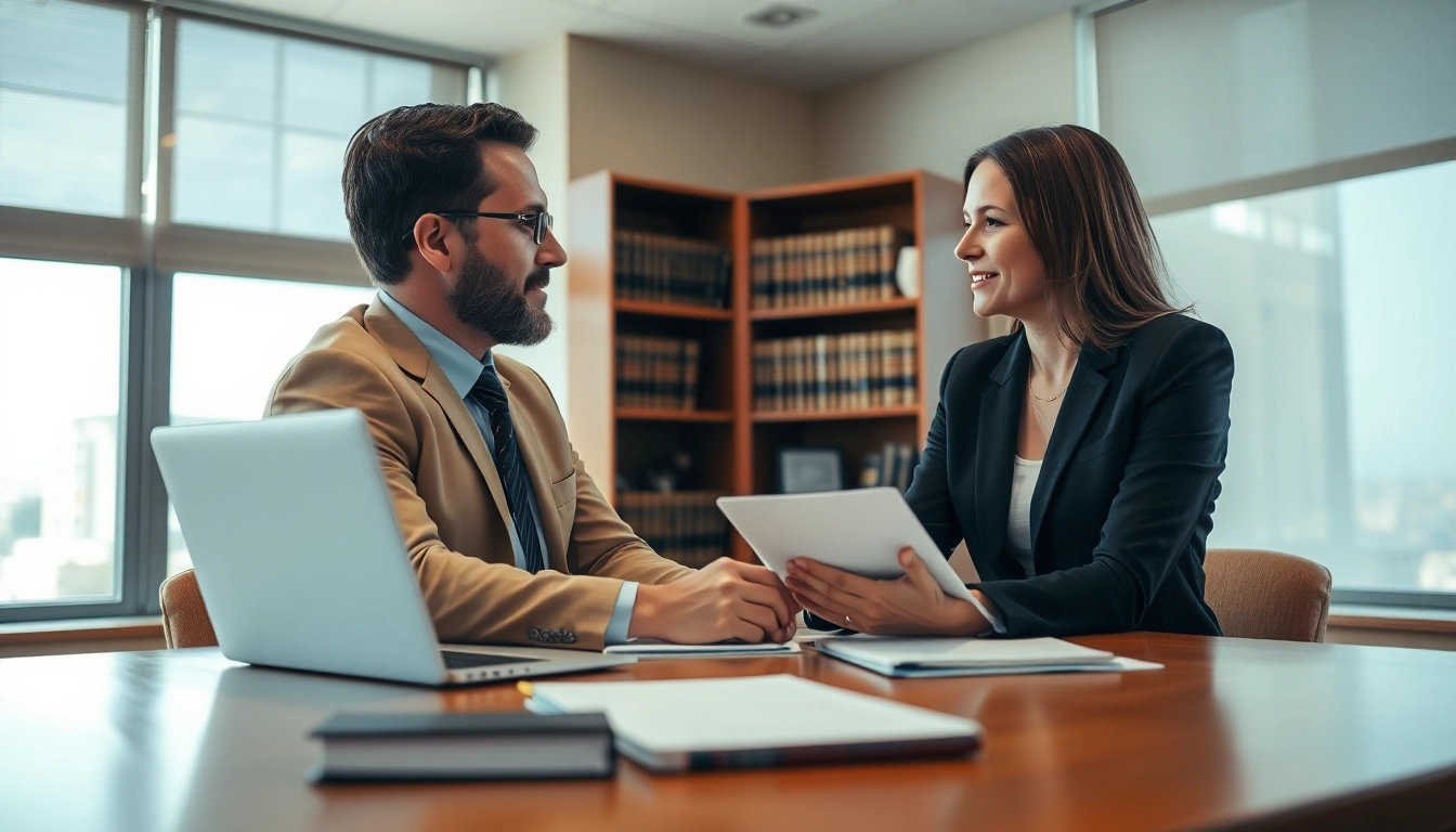 South Dakota truck accident lawyer counseling a client in a warm law office setting.