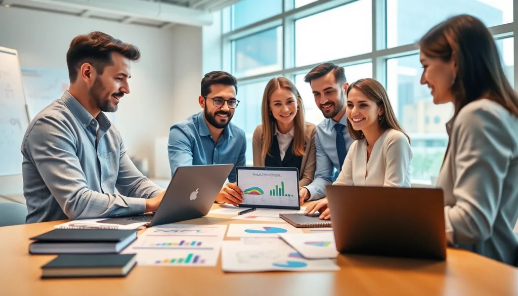 Professionals analyzing data at https://enqueteplein.nl in a bright office environment.
