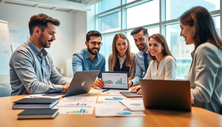 Professionals analyzing data at https://enqueteplein.nl in a bright office environment.