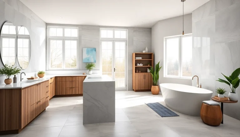 Showcasing Bathroom and kitchen remodeling with a sleek kitchen and luxurious bathroom designs.
