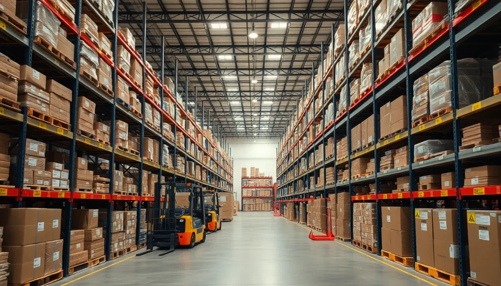 Warehouse showcasing organized goods and logistics operations to illustrate warehousing processes.