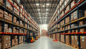 Warehouse showcasing organized goods and logistics operations to illustrate warehousing processes.